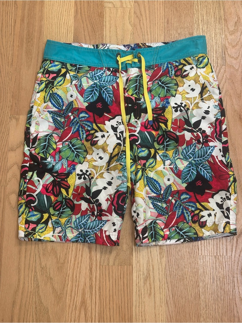 Robert Graham Teal, Red, Yellow, Green Floral Swim Board Shorts